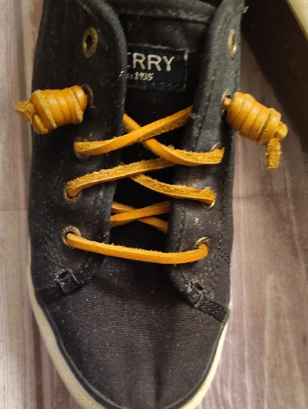 Sperry Black Canvas Sneakers with Yellow Laces